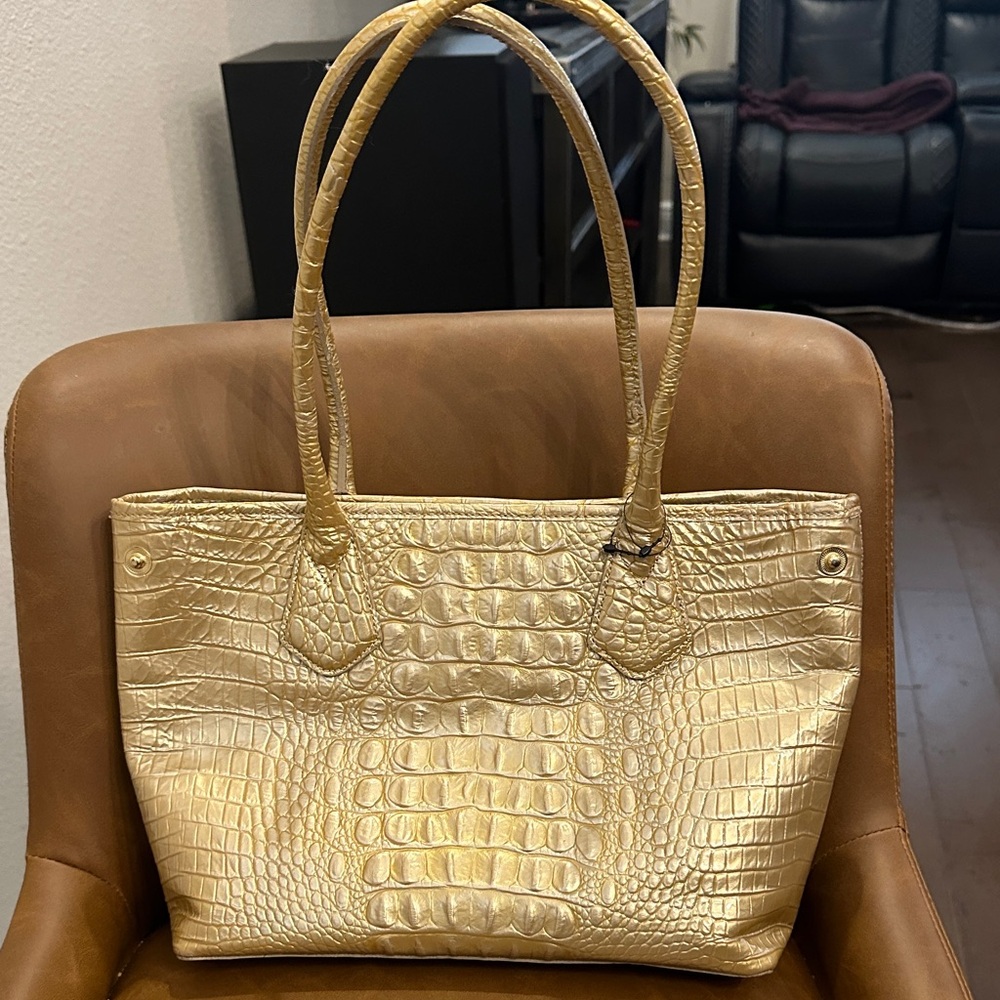 Brahmin Gold Croc-Embossed Tote